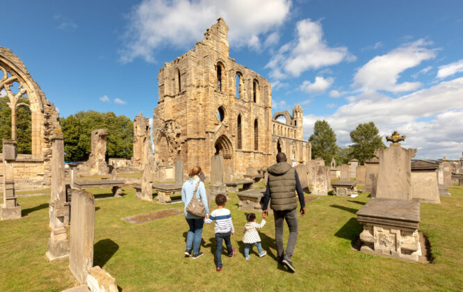 A family outside Elgin Cathedral