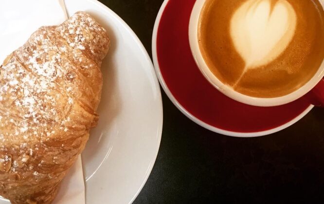 Picture of a croissant and coffee