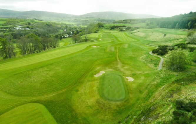 Drone shot of top of the Ballindalloch castle gold course
