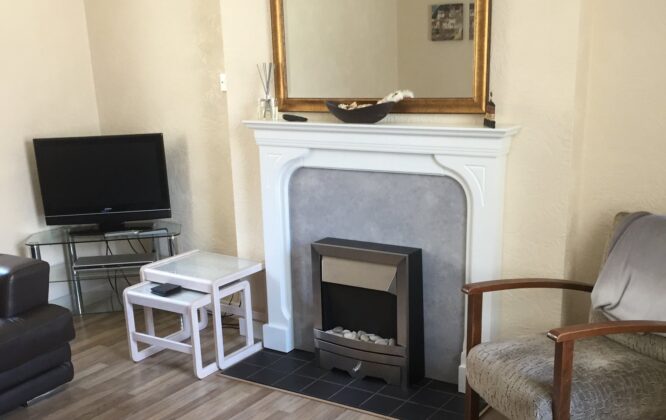 living room with fireplace