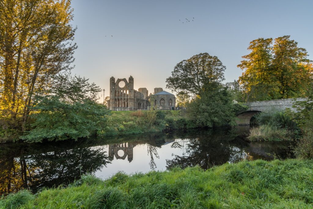 Elgin Cathedral across the river