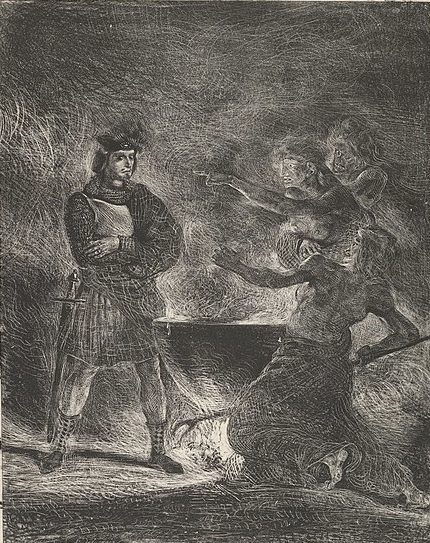 Macbeth and the witches illustration